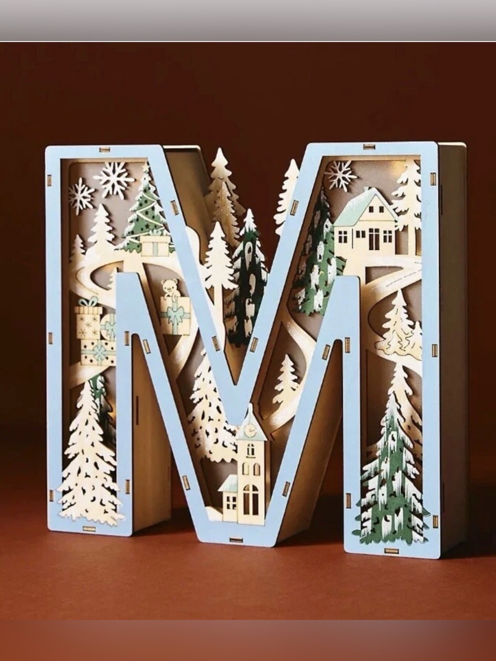 Anthropologie Monogram Wonderland Light-Up Scene Christmas Letter "M”